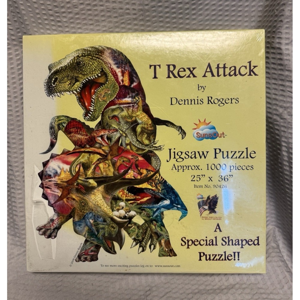 SunsOut Puzzle 1000 Pieces Shaped T-Rex Attack New Factory Sealed  25 x 26 inch
